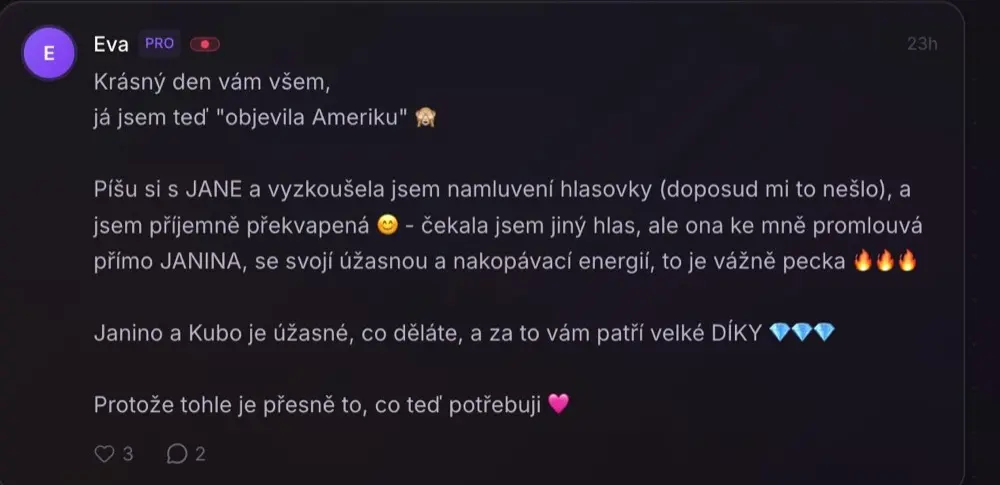 Originální screenshot zkušenosti ze zdroje JANE., archivní položka 008; plné znění je dostupné po otevření.